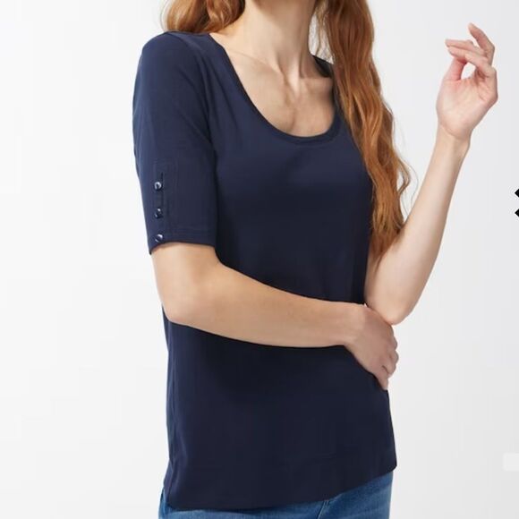 Chico’s Everyday Cotton button Sleeve Shortsleeve Basic Knit Tee Black 2 NWT - Picture 2 of 7